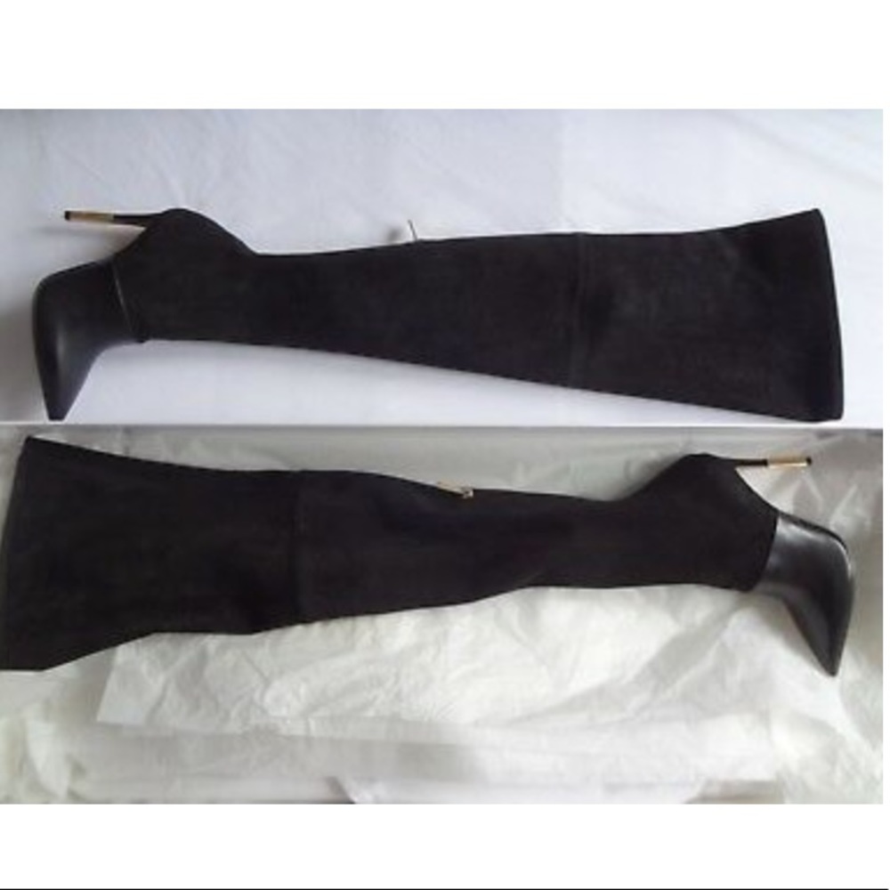 NEW BALMAIN BLACK REAL LEATHER SUEDE HEEL STILETTO OVER THE KNEE Boots - Picture 7 of 7